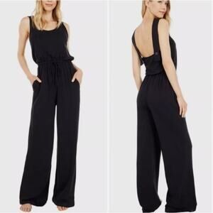 Barefoot Dreams Malibu Collection Luxe Onepiece Wide Leg Jumpsuit Black Womens M